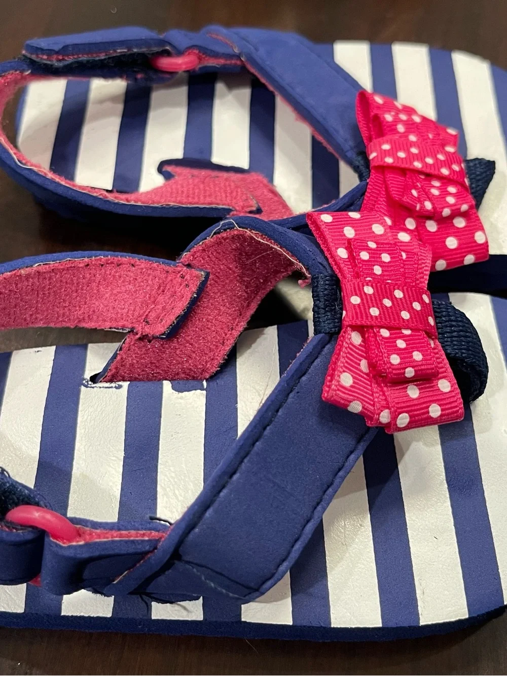 Toddler Navy and Hot Pink Bow Flip Flops